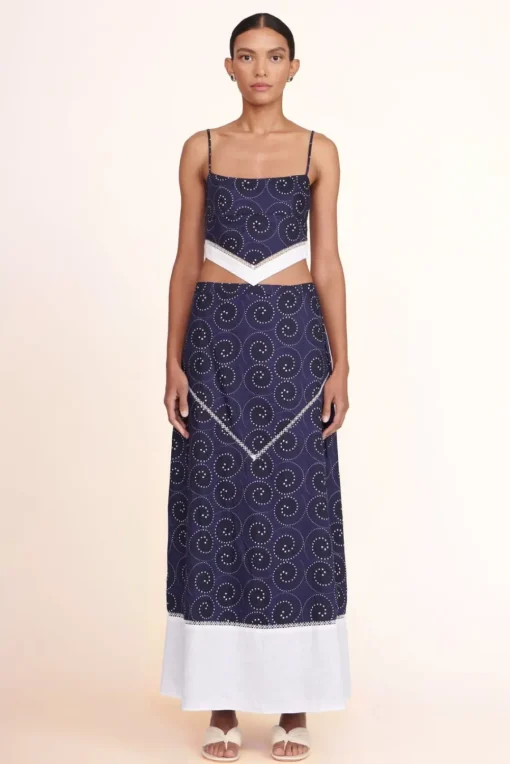 CLOTHING STAUD -KATHLEEN SKIRT - NAVY WHIRLPOOL WHITE