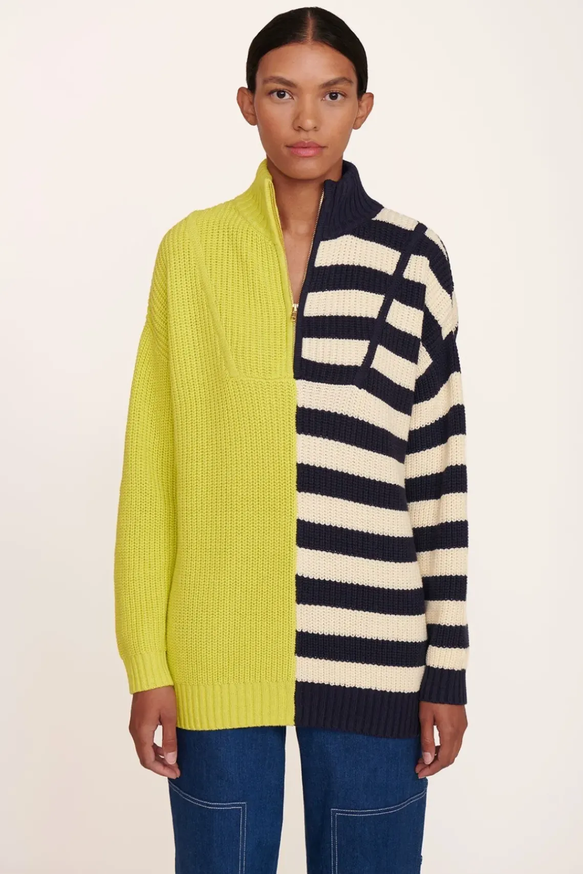 CLOTHING STAUD - HAMPTON SWEATER CHARTREUSE TWO TONE STRIPE