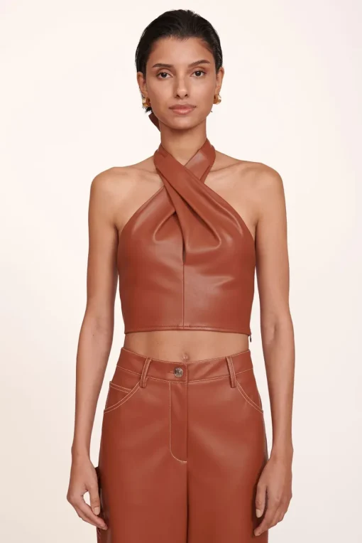 CLOTHING STAUD - KAI TOP VEGAN LEATHER WHISKEY