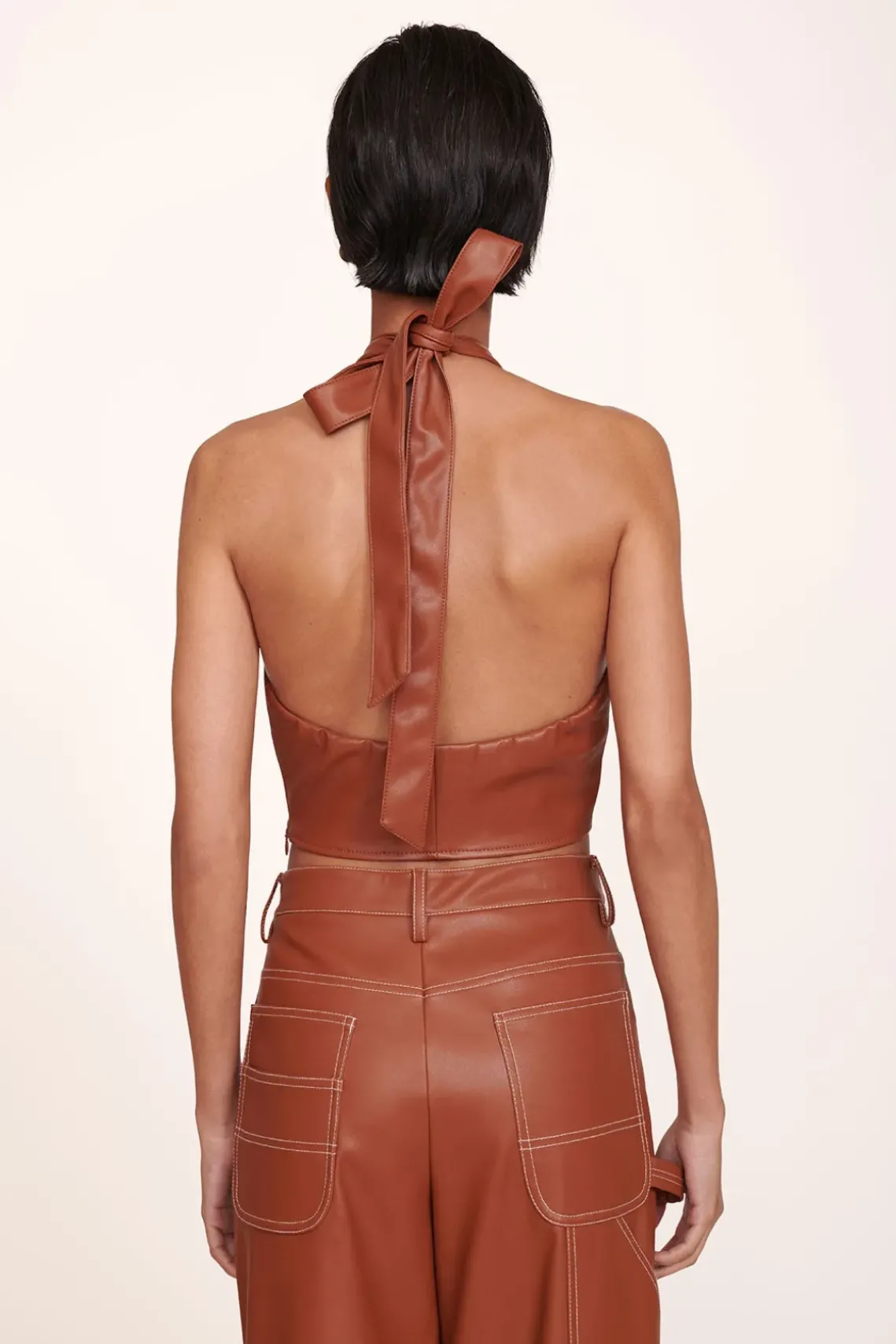 CLOTHING STAUD - KAI TOP VEGAN LEATHER WHISKEY