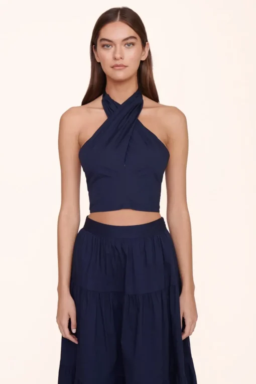 CLOTHING STAUD - SMOCKED KAI TOP NAVY